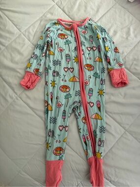 Little Sleepies Light Blue & Pink Beach Print Footie Pajamas